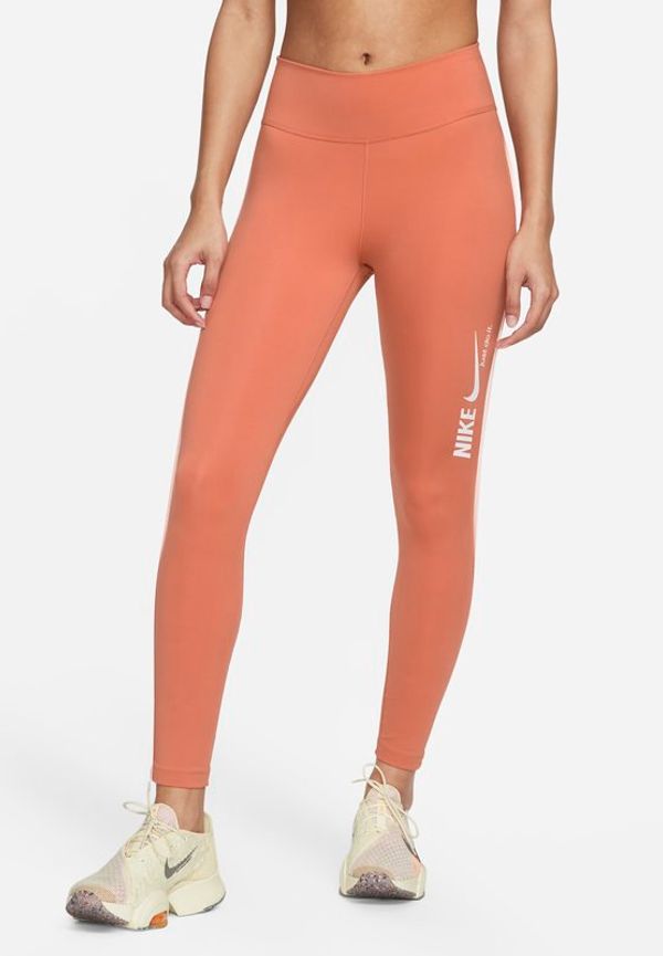 Leggings i 7/8-längd Nike Dri-FIT One med medelhög midja och tryck för kvinnor - Orange