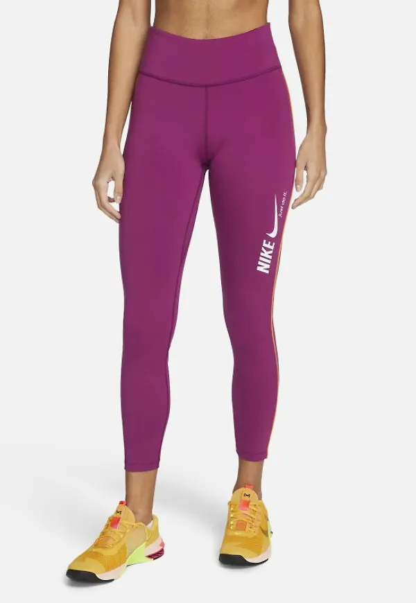 Leggings i 7/8-längd Nike Dri-FIT One med medelhög midja och tryck för kvinnor - Röd