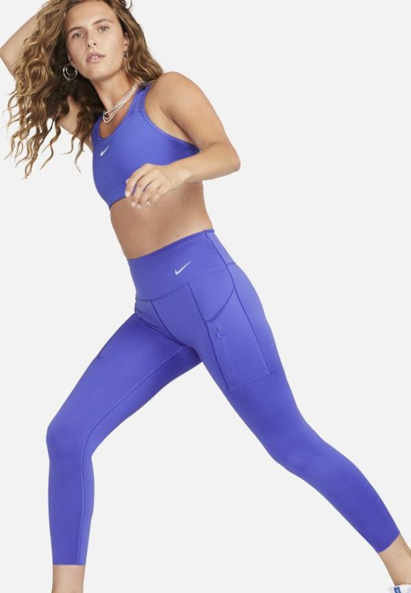 Leggings Nike Go i 7/8-längd med fast stöd, mellanhög midja och fickor för kvinnor - Blå