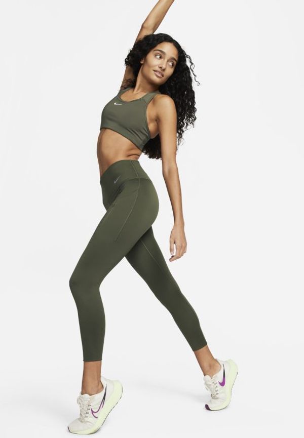Leggings Nike Go i 7/8-längd med fast stöd, mellanhög midja och fickor för kvinnor - Brun