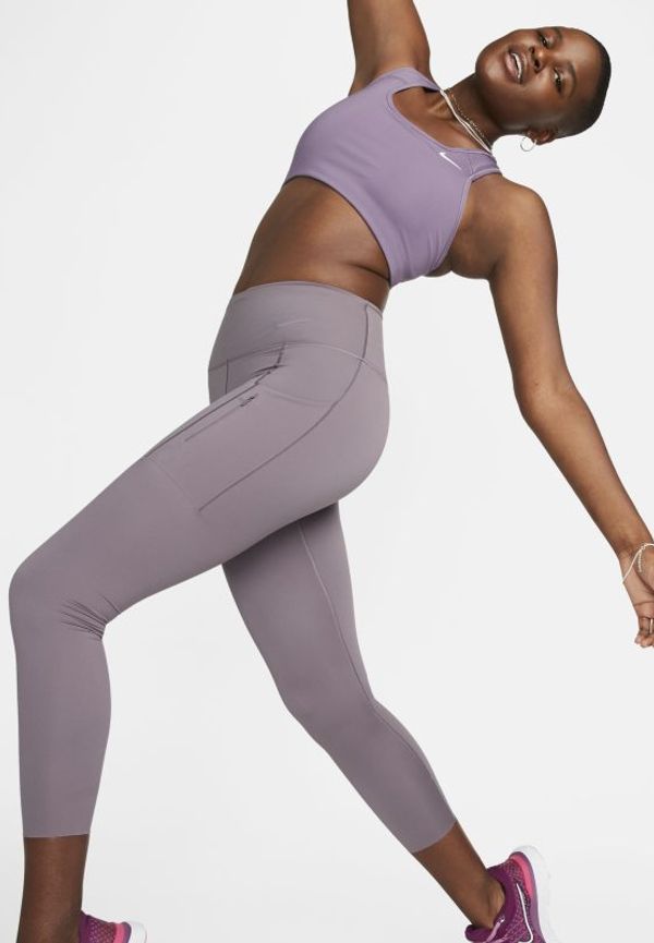 Leggings Nike Go i 7/8-längd med fast stöd, mellanhög midja och fickor för kvinnor - Lila