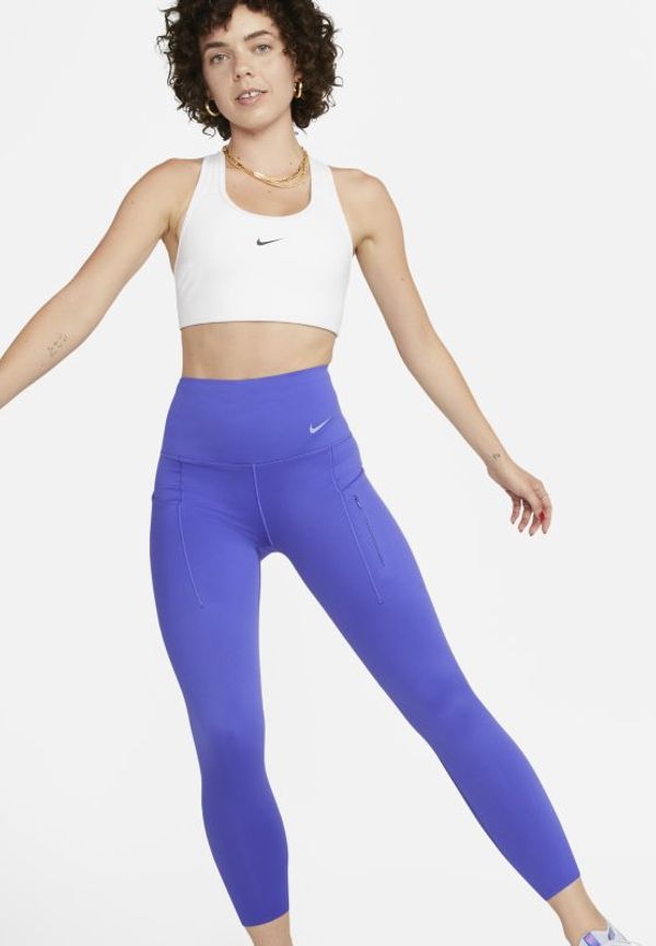 Leggings Nike Go i 7/8-längd med hög midja, fickor och fast stöd för kvinnor - Blå