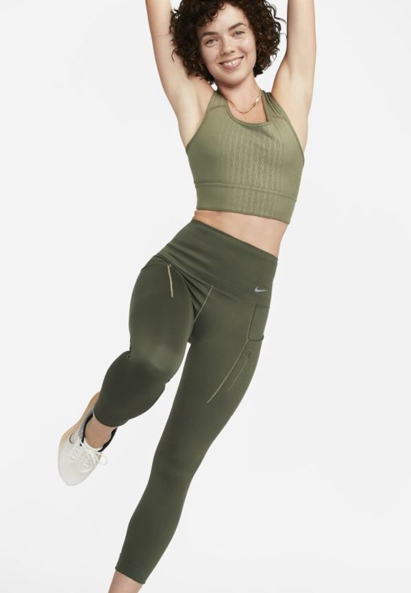 Leggings Nike Go i 7/8-längd med hög midja, fickor och fast stöd för kvinnor - Brun