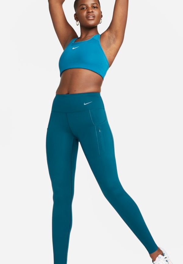Leggings Nike Go med fast stöd, mellanhög midja och fickor för kvinnor - Blå