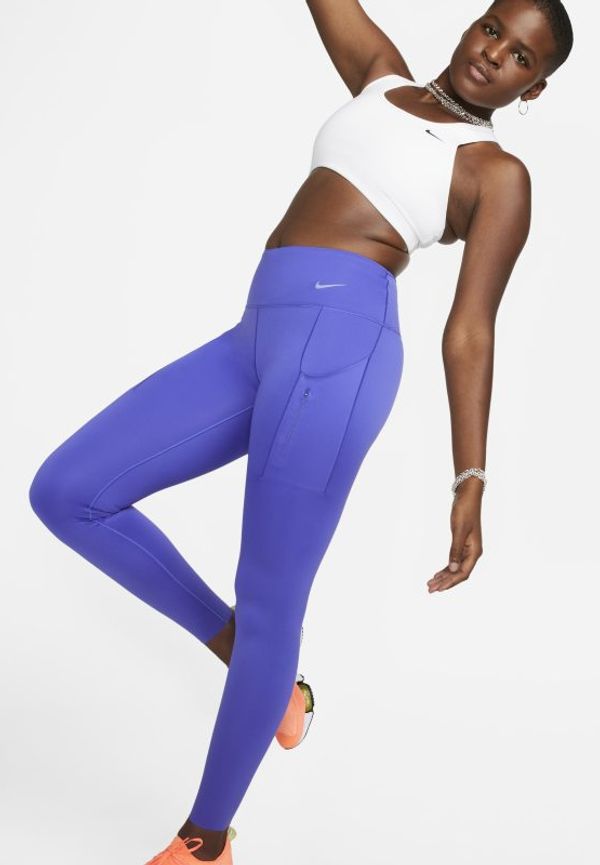 Leggings Nike Go med fast stöd, mellanhög midja och fickor för kvinnor - Blå