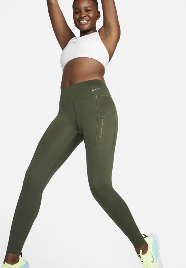 Leggings Nike Go med fast stöd, mellanhög midja och fickor för kvinnor - Brun