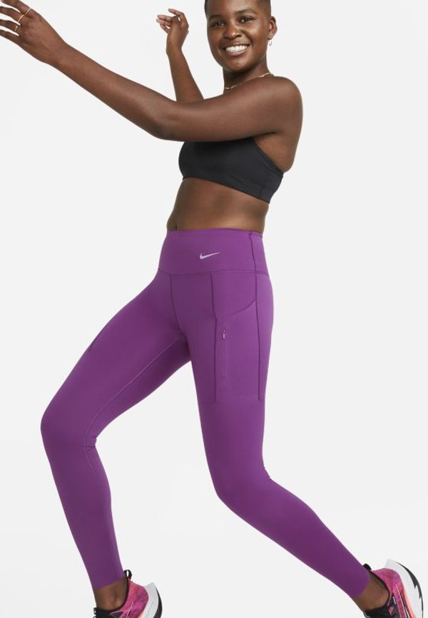 Leggings Nike Go med fast stöd, mellanhög midja och fickor för kvinnor - Lila