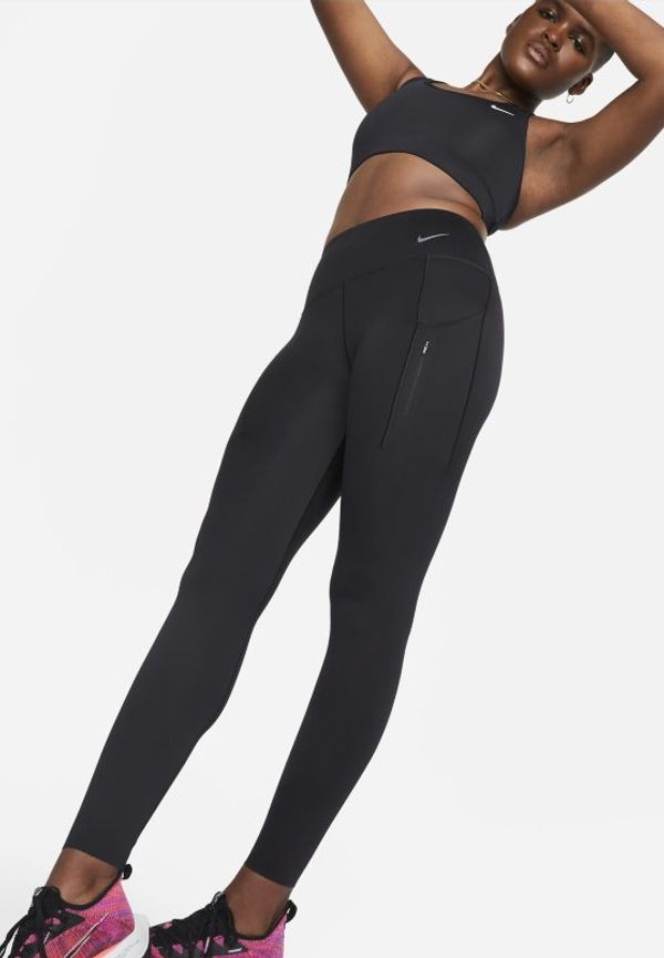 Leggings Nike Go med fast stöd, mellanhög midja och fickor för kvinnor - Svart