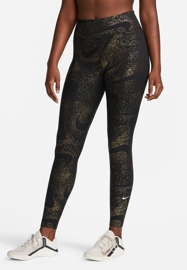 Leggings Nike One med mellanhög midja och tryck för kvinnor - Svart