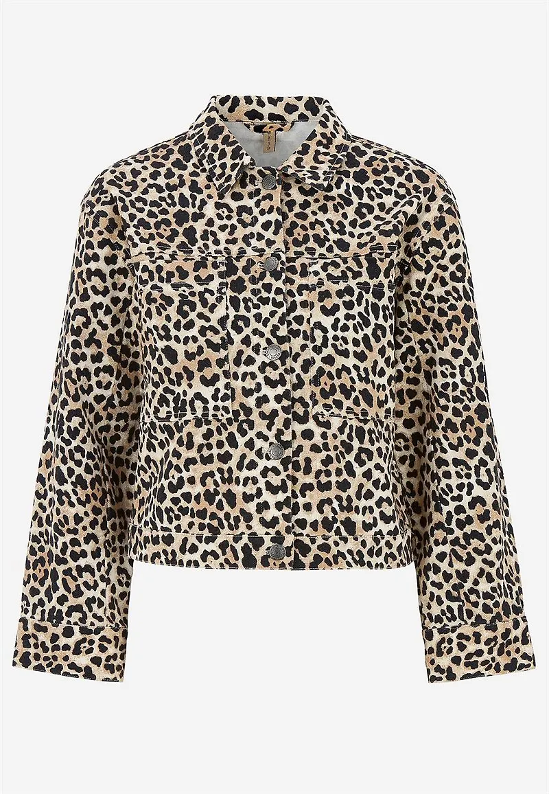 Leopardmönstrad jeansjacka