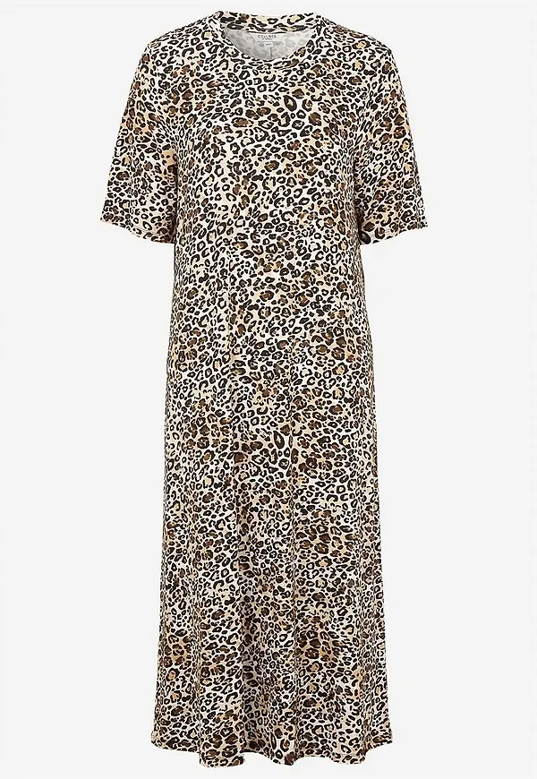 Leopardmönstrad trikåklänning