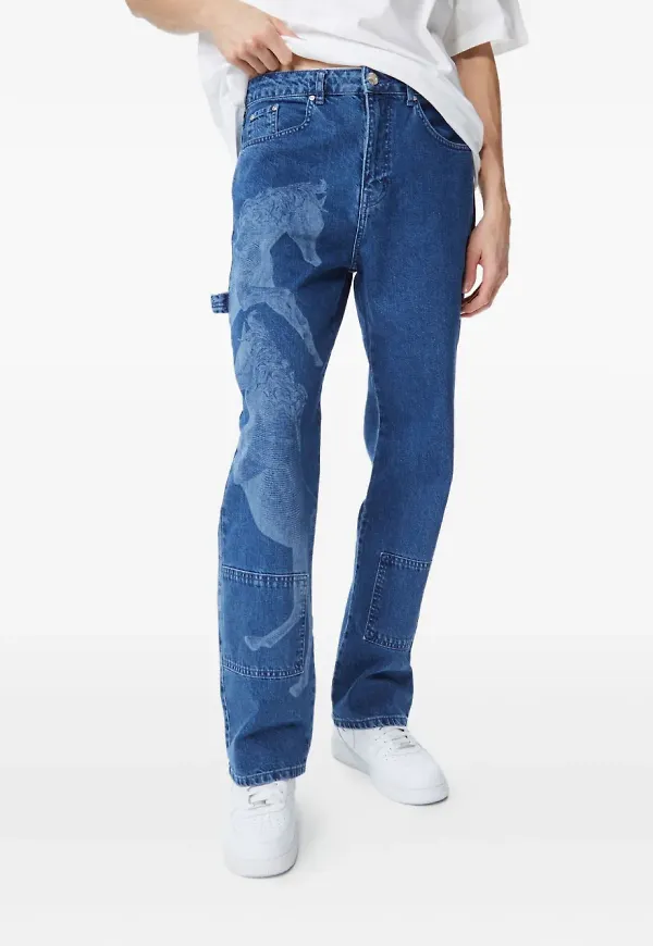Les Benjamins jeans med hästtryck - Blå