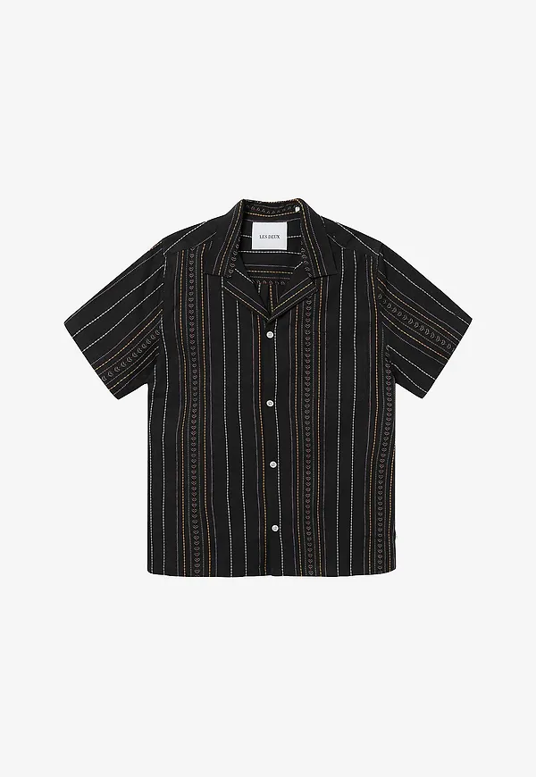 Les Deux - Skjorta Leo Embroidery SS Shirt - Svart