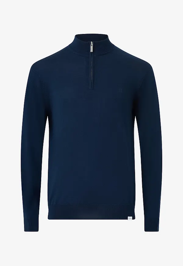 Les Deux - Ulltröja Greyson Half-zip Merino Knit - Blå