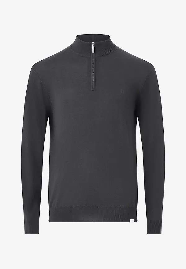 Les Deux - Ulltröja Greyson Half-zip Merino Knit - Grå