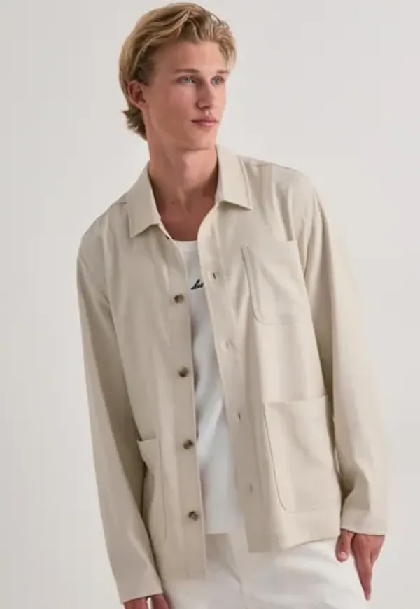 Les Deux Herringbone Overshirt Overshirts Beige