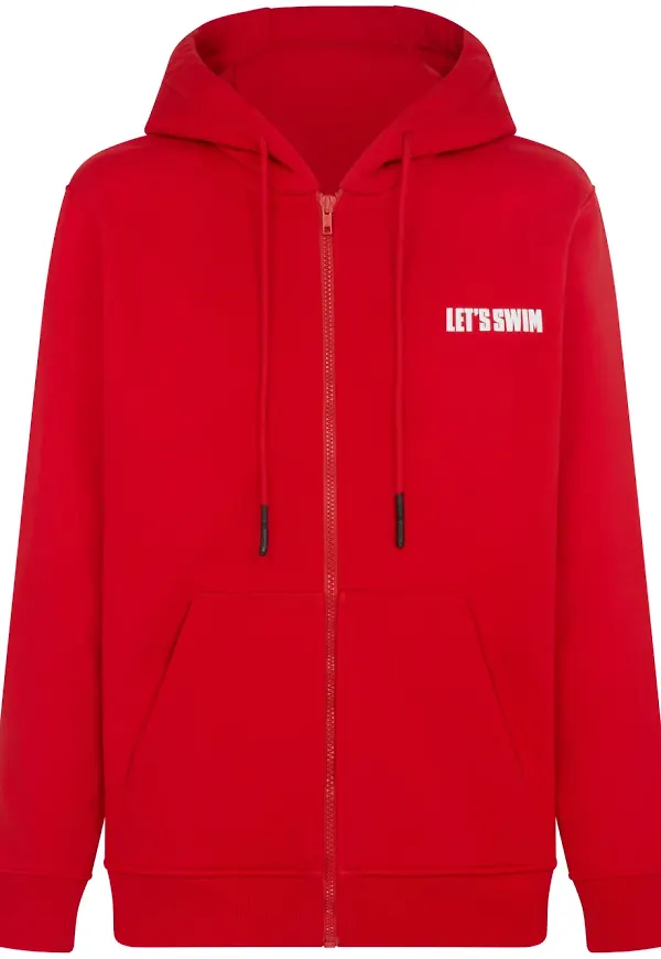 Let's Swim hoodie med hajtryck - Röd