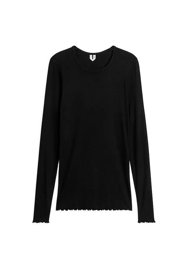 Lettuce-Edge Ribbed Top - Black