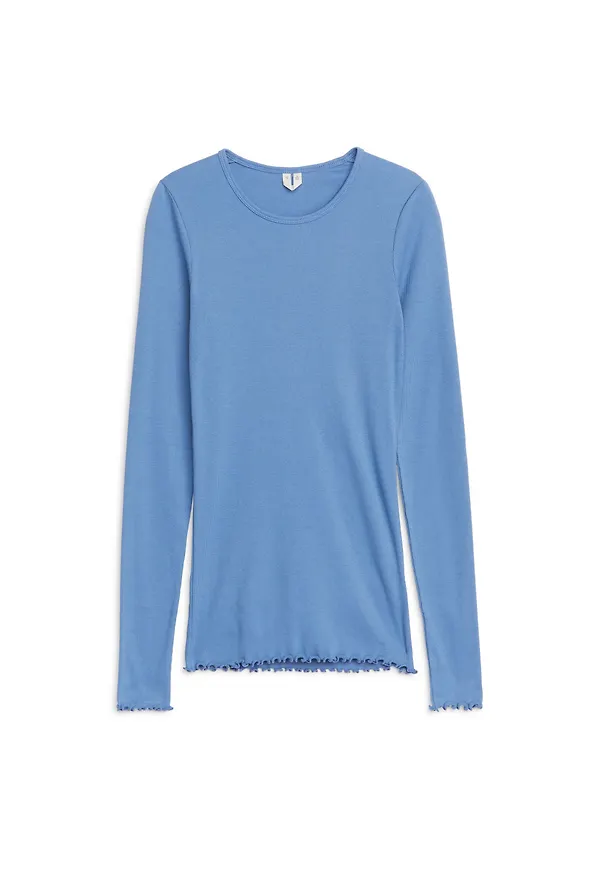 Lettuce-Edge Ribbed Top - Blue