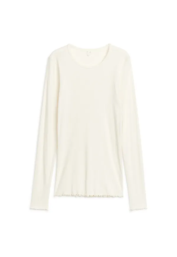 Lettuce-Edge Ribbed Top - White