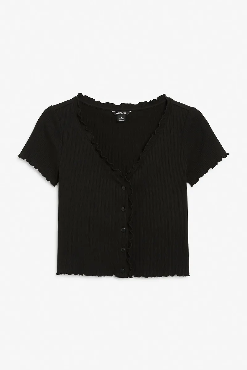 Lettuce hem crop top - Black