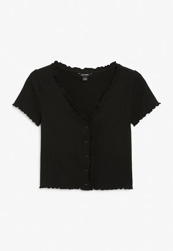Lettuce hem crop top - Black