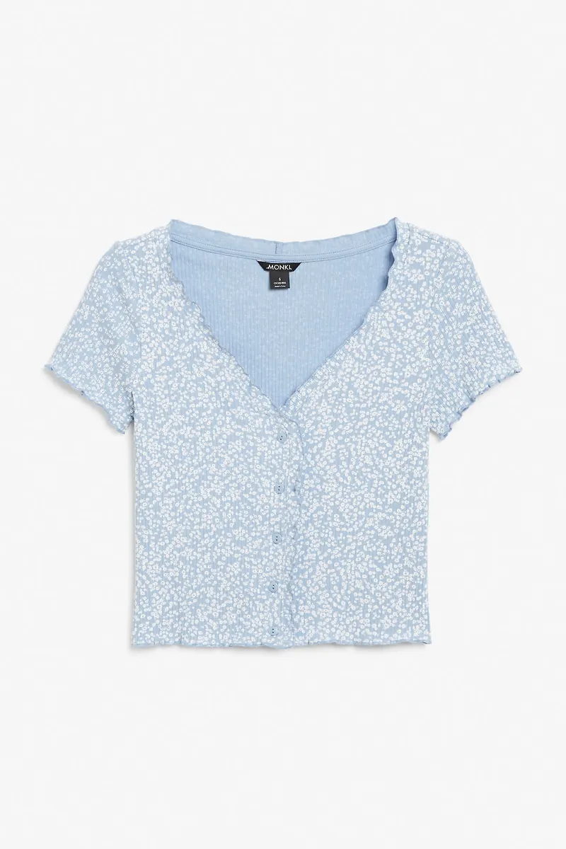 Lettuce hem crop top - Blue