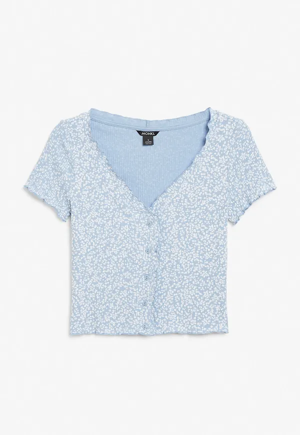 Lettuce hem crop top - Blue