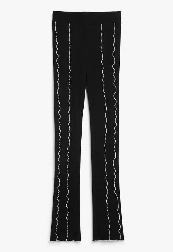 Lettuce hem ribbed trousers - Black