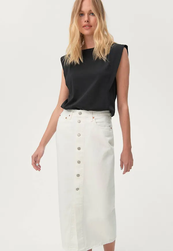 Levi's - Jeanskjol Button Front Midi Skirt - Vit