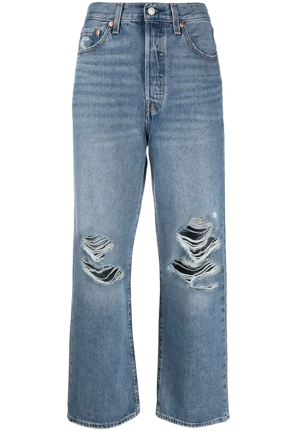 Levi's croppade jeans med slitning - Blå
