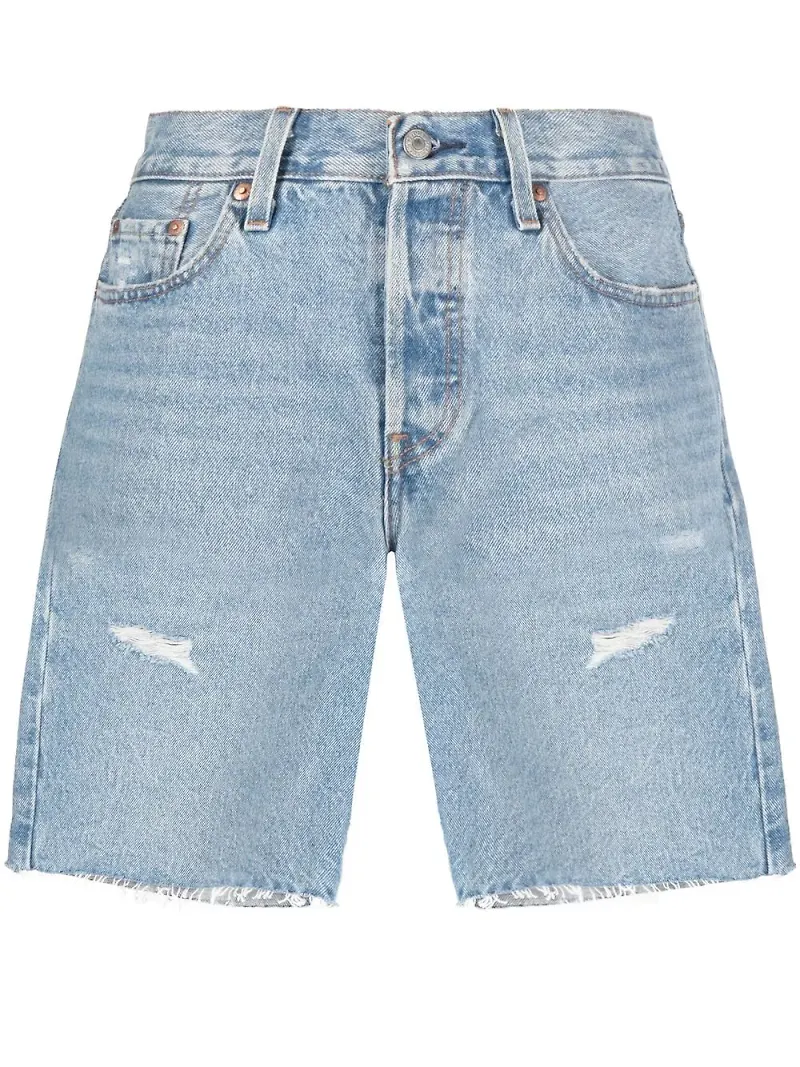 Levi's knälånga jeansshorts med slitning - Blå