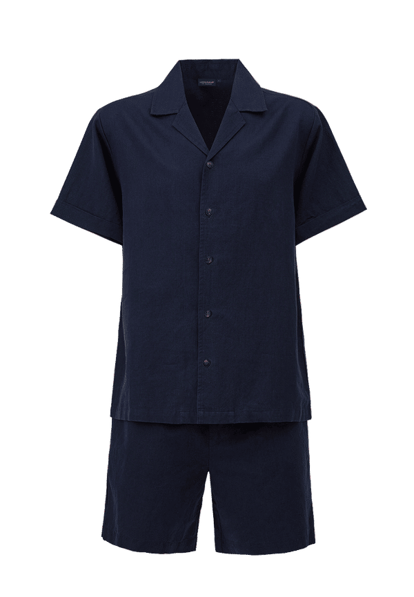 Lexington - Pyjamas Karter Cotton/Linen Pajama Set - Blå - 42/44