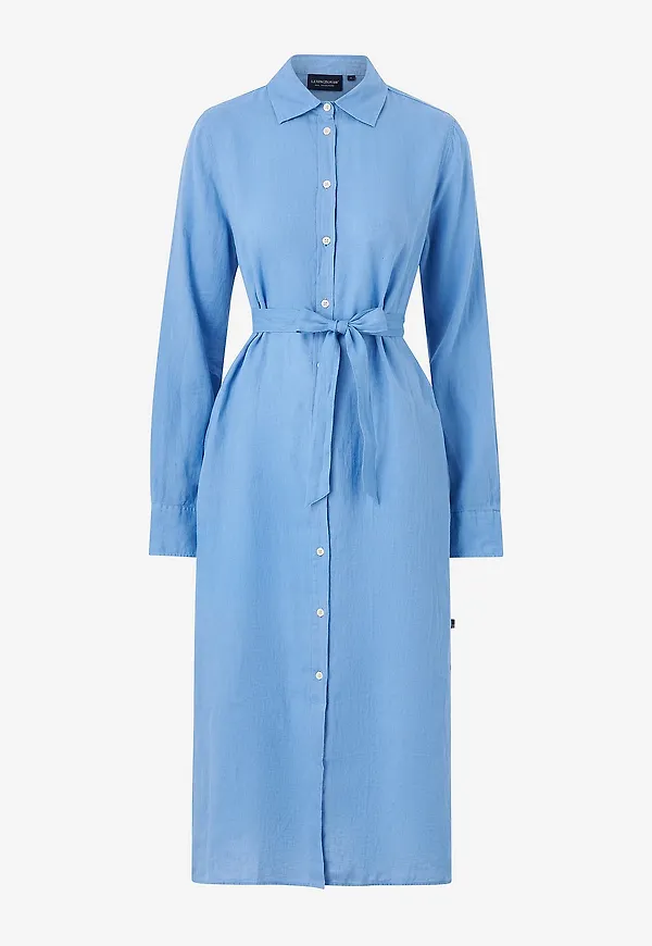 Lexington - Lång skjortklänning i linne - Blå