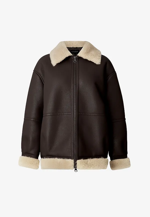 Lexington - Pilotjacka Brooke Faux Shearling Coat - Brun