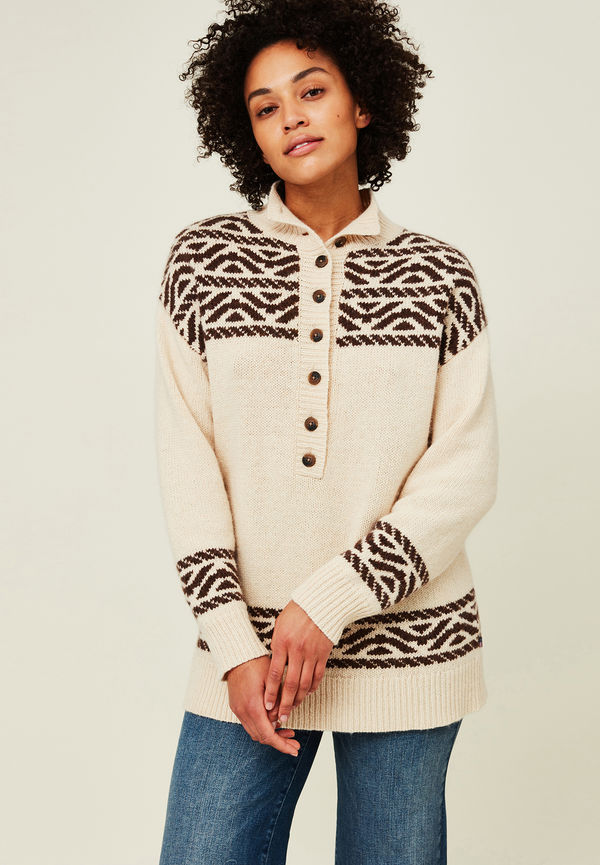 Lexington Katie Hemp Blend Ikat Sweater, Tröja i storlek L och färg Brun