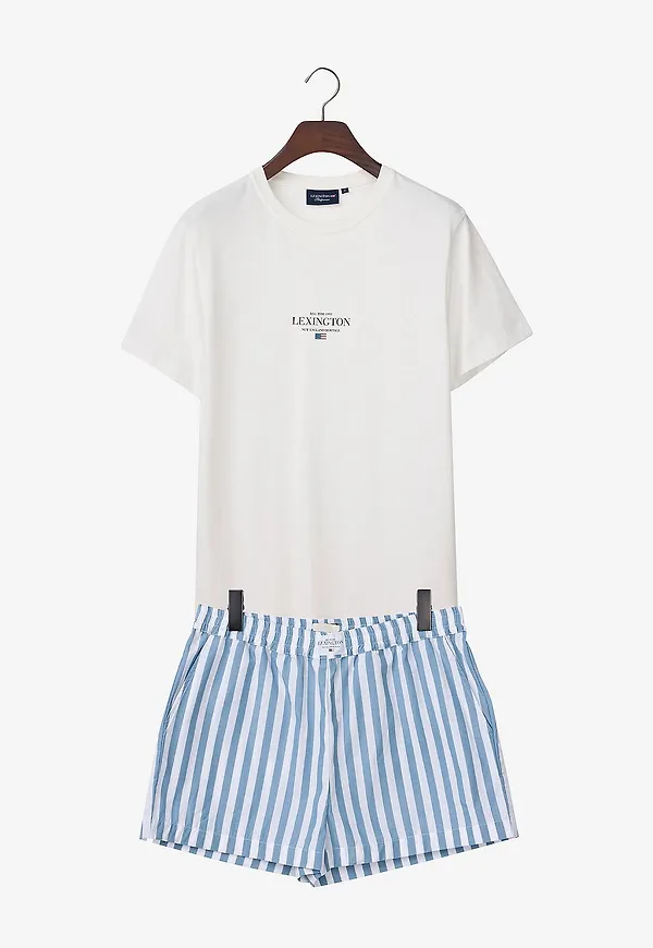 Lexington - Pyjamas Set Randiga Poplin Shorts - Vit