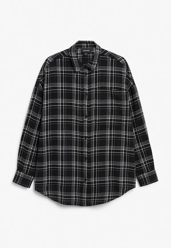 Light-weight loose fit flannel shirt - Black
