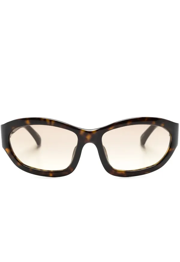 Linda Farrow x Dries Van Noten runda solglasögon med biker-bågar - Brun