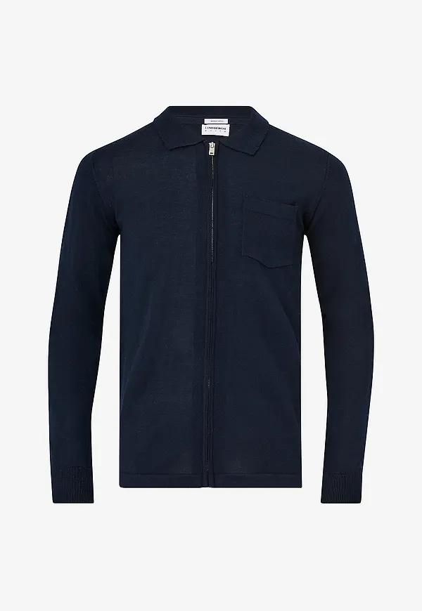 Lindbergh - Cardigan Merino Polo Collar Cardigan - Blå