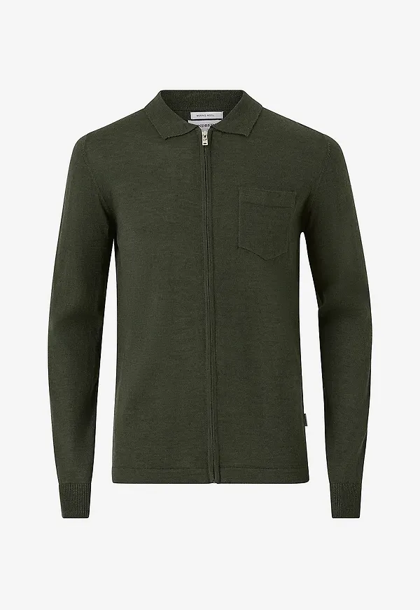 Lindbergh - Cardigan Merino Polo Collar Cardigan - Grön