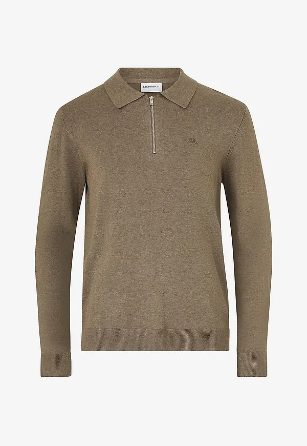 Lindbergh - Tröja Ecovero L Zip Polo - Brun