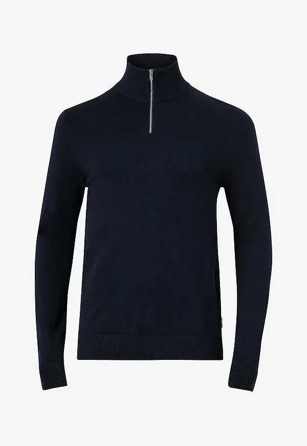 Lindbergh - Tröja Half Zip Melange Knit - Blå