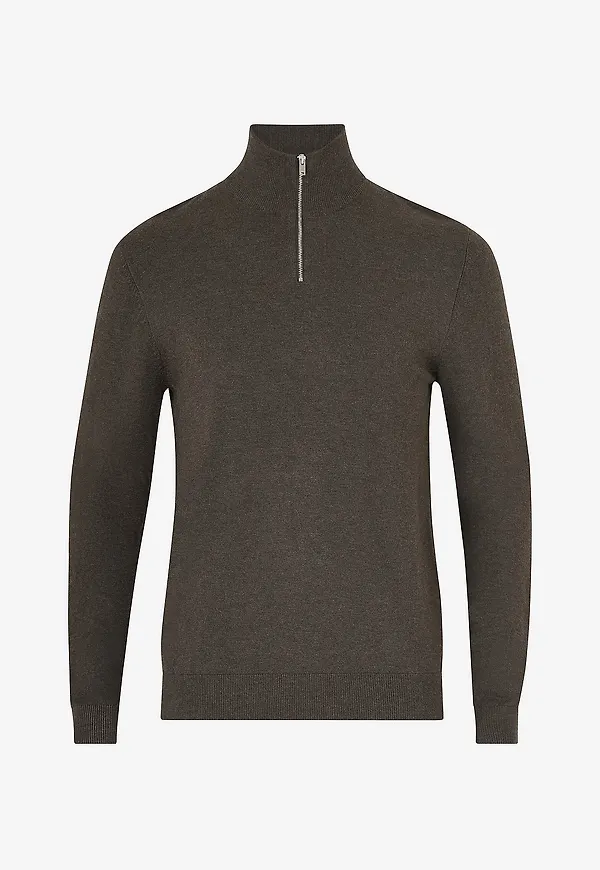 Lindbergh - Tröja Half Zip Melange Knit - Brun