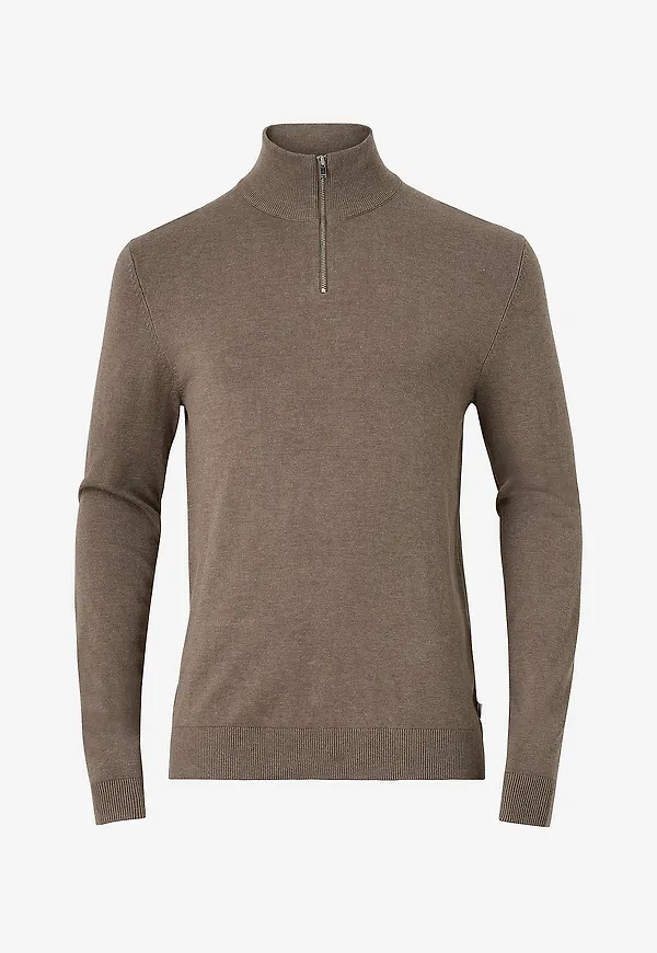 Lindbergh - Tröja Half Zip Melange Knit - Brun