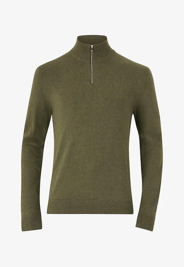 Lindbergh - Tröja Half Zip Melange Knit - Grön