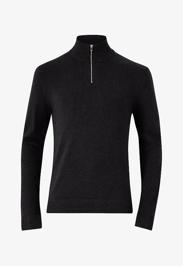 Lindbergh - Tröja Half Zip Melange Knit - Svart