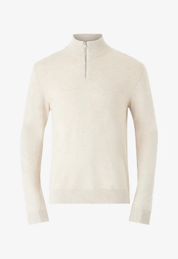 Lindbergh - Tröja Half Zip Melange Knit - Vit
