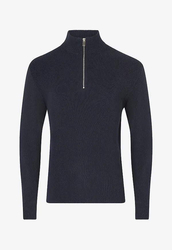 Lindbergh - Tröja Half Zip Rib Knit - Blå
