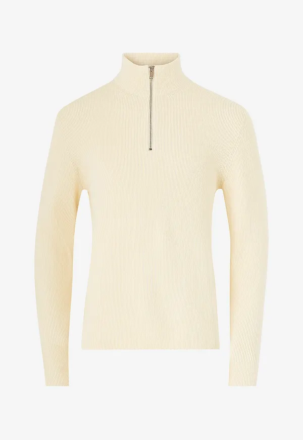 Lindbergh - Tröja Half Zip Rib Knit - Vit